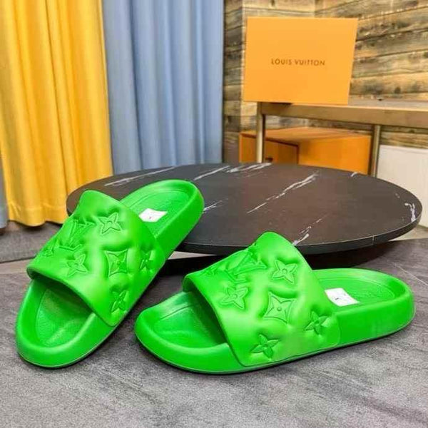 Luxury Neon Green Monogram Comfort Slide Slippers