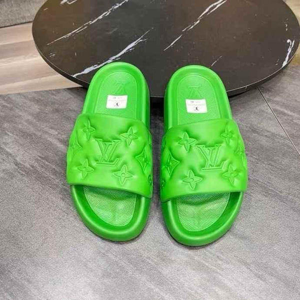 Luxury Neon Green Monogram Comfort Slide Slippers