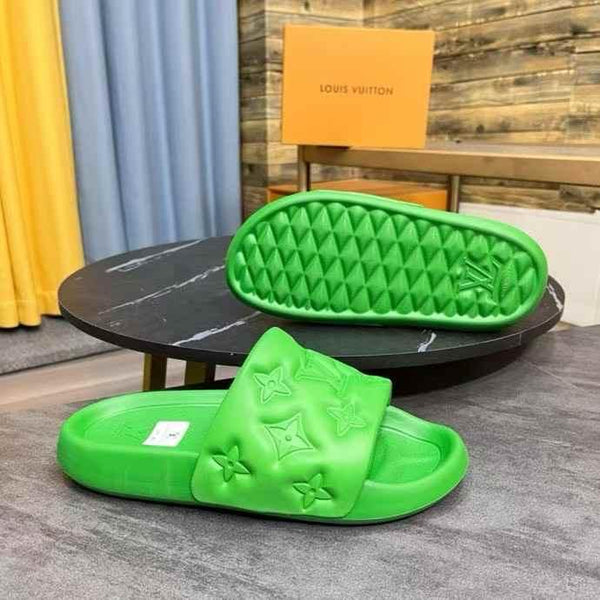 Luxury Neon Green Monogram Comfort Slide Slippers