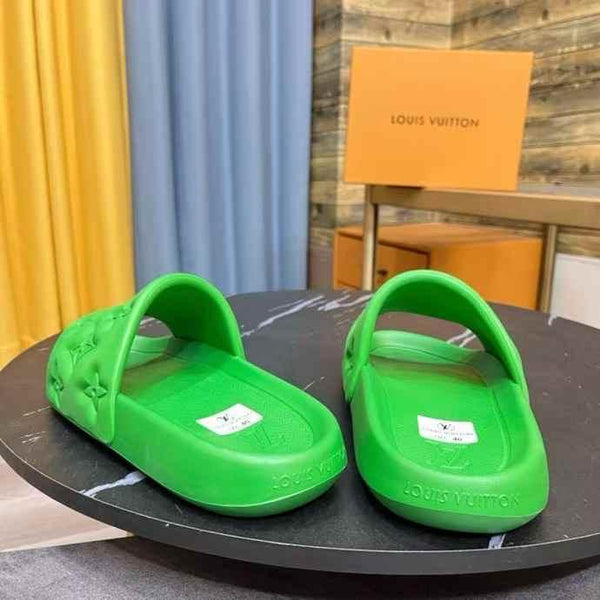 Luxury Neon Green Monogram Comfort Slide Slippers