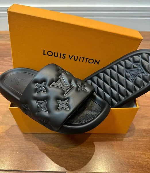 Elegant Premium Braand  Black Monogram Comfort Slide Slippers