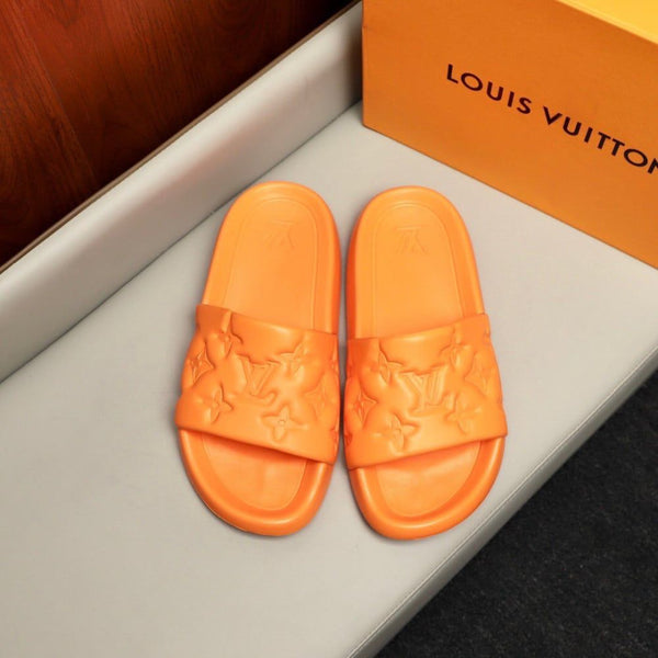 Premium Orange Designer Slides Stylish Monogram Comfort Slippers