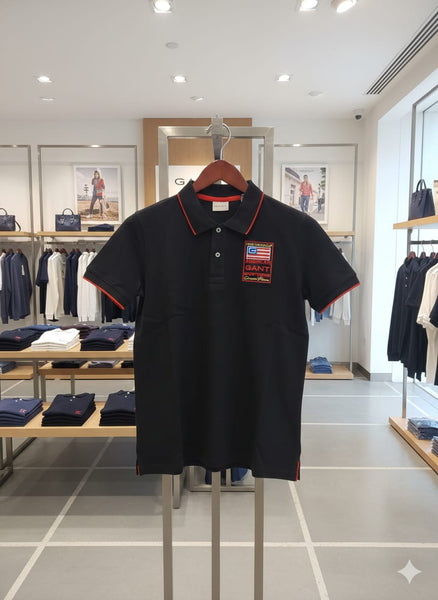 Premium Black Polo T-Shirt with Contrast Red Detail
