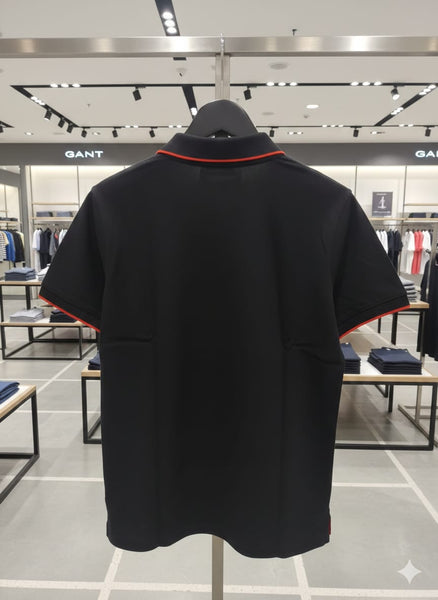 Premium Black Polo T-Shirt with Contrast Red Detail