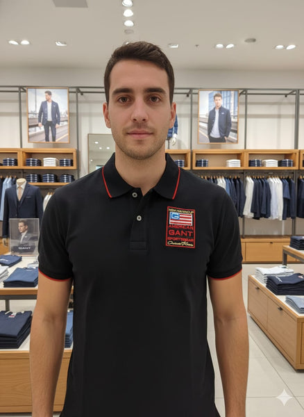 Premium Black Polo T-Shirt with Contrast Red Detail
