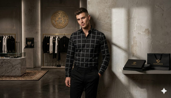 Black Checkered Print Premium Shirt for Men Stylish Regular Fit Casual Shirt