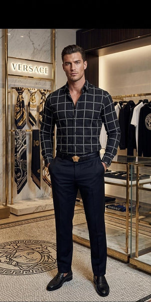 Black Checkered Print Premium Shirt for Men Stylish Regular Fit Casual Shirt
