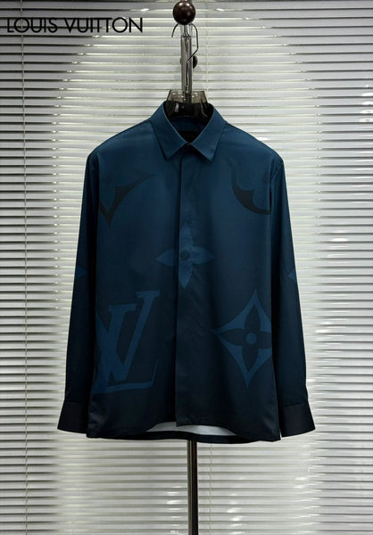 Luxury Monogram Shirt  Elegant Sky Blue Designer Wear