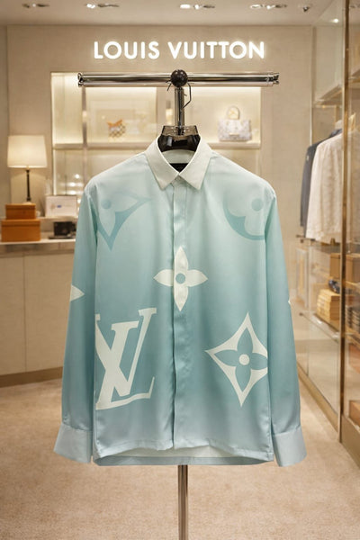 Luxury Monogram Shirt  Elegant Sky Blue Designer Wear