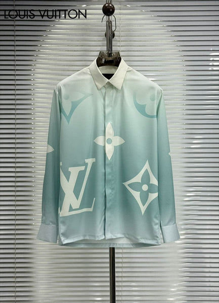 Luxury Monogram Shirt  Elegant Sky Blue Designer Wear