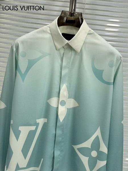 Luxury Monogram Shirt  Elegant Sky Blue Designer Wear
