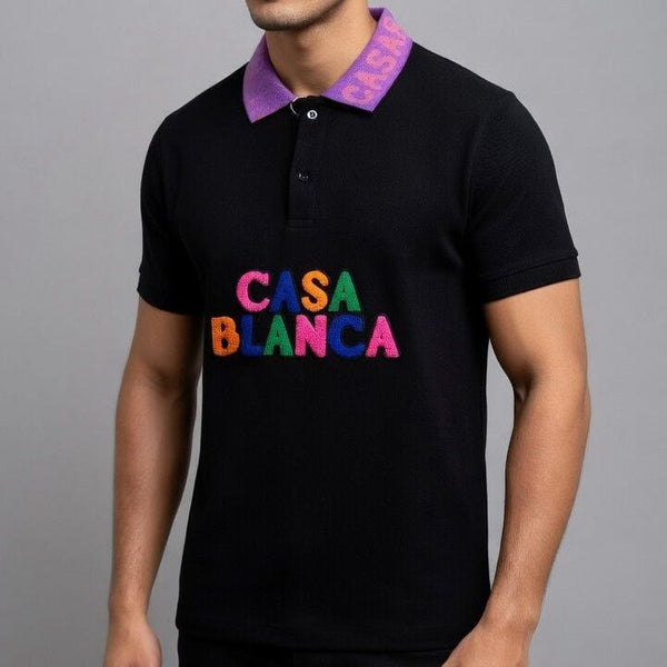 Premium Polo T-Shirt with Contrast Collar & Multicolor Logo