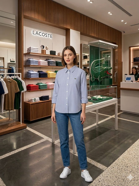 Women’s Classic Blue & White Striped Shirt – Smart Casual Fit