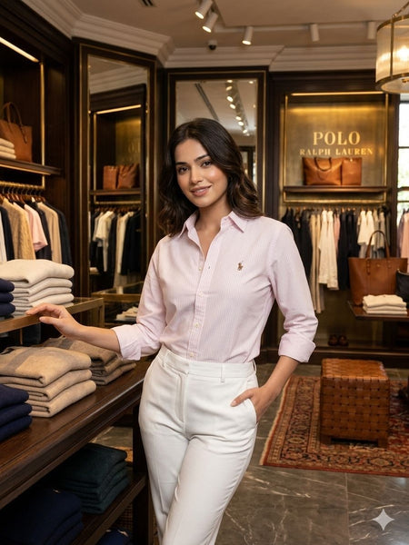 Women’s Light Pink Striped  Shirt Classic Fit Casual Wear