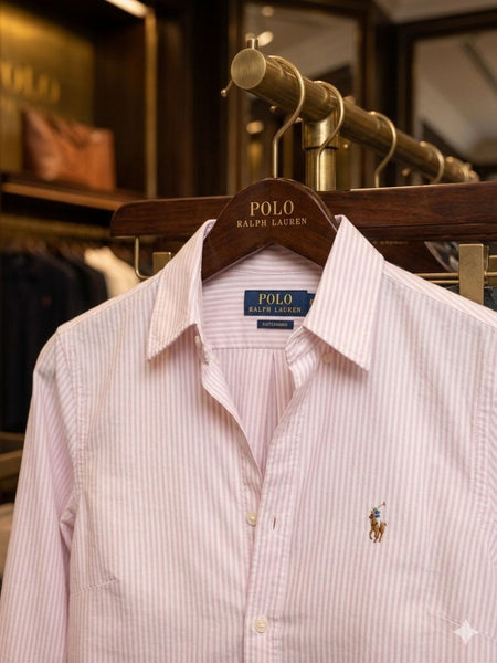 Women’s Light Pink Striped  Shirt Classic Fit Casual Wear