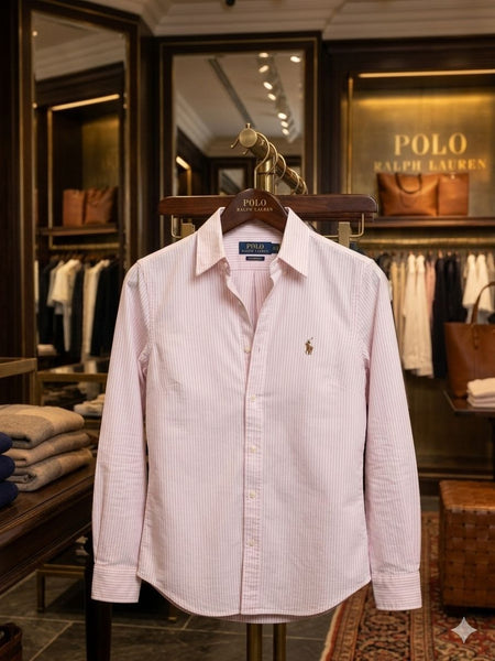 Women’s Light Pink Striped  Shirt Classic Fit Casual Wear