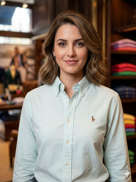Women’s Elegant Green Striped Button-Down Shirt