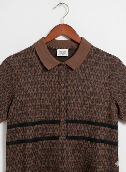 Elegant Women’s Brown Printed Polo Dress Classic Chic Everyday Wear