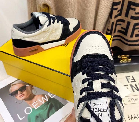 Luxury Beige & Black Designer Low-Top Sneakers