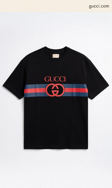 Branded Black Logo Print Drop Shoulder T-Shirt with Signature Stripe Design