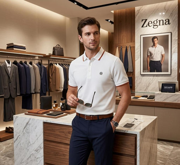 Premium White Textured Polo T-Shirt with Contrast Collar  Luxury Style