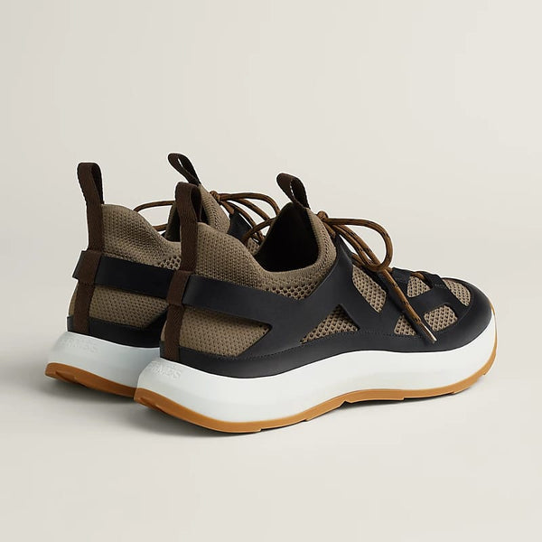 Sporty Brown & Black Hybrid Sneakers with Mesh Detail