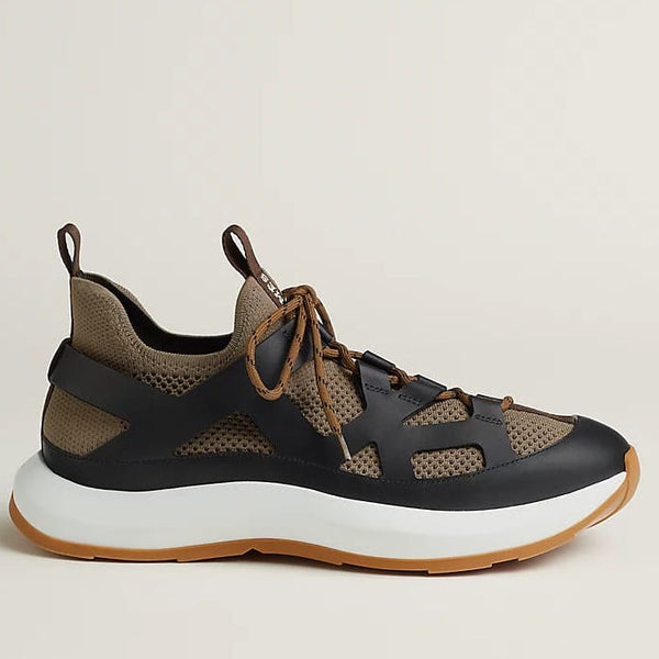 Sporty Brown & Black Hybrid Sneakers with Mesh Detail