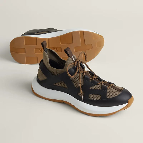 Sporty Brown & Black Hybrid Sneakers with Mesh Detail