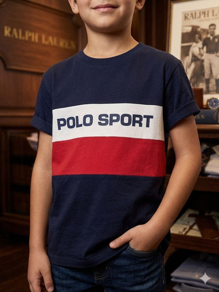 Kids Polo Sport Colorblock  T-Shirt – Navy Blue Casual Wear