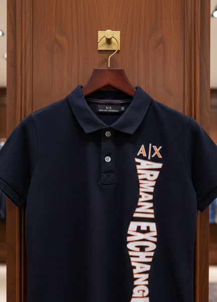 Kids Navy Blue Premium Branded  Polo T-Shirt with Vertical Logo Print