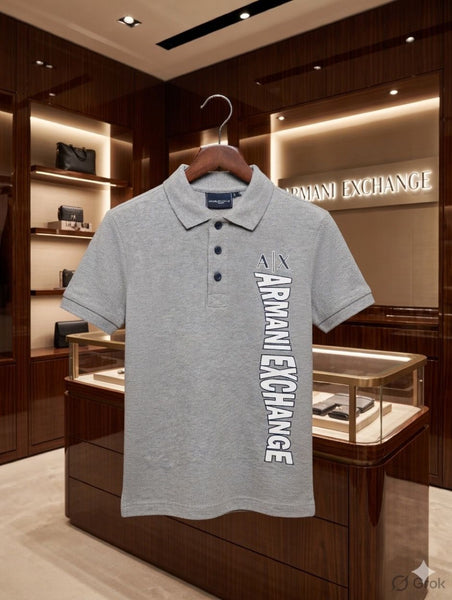 Luxury Kids Grey  Logo Print Polo T-Shirt with Button Placket