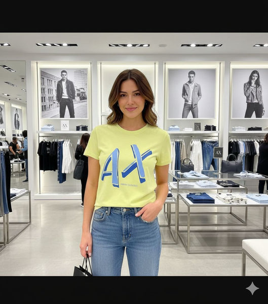 Stylish Light Green AX Printed T-Shirt for Women Casual Slim Fit Tee