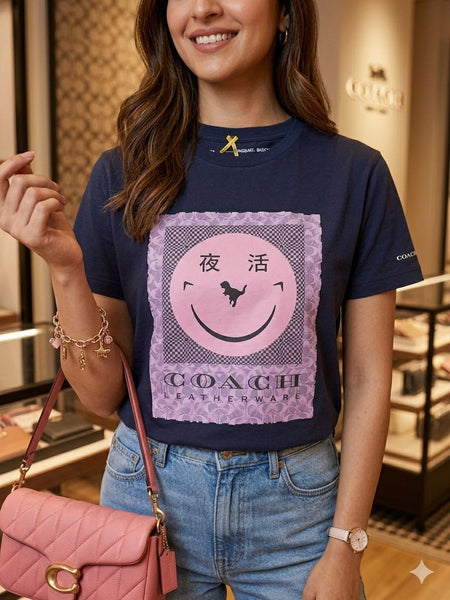 Premium Navy Blue Graphic T-Shirt with Trendy Smile Print