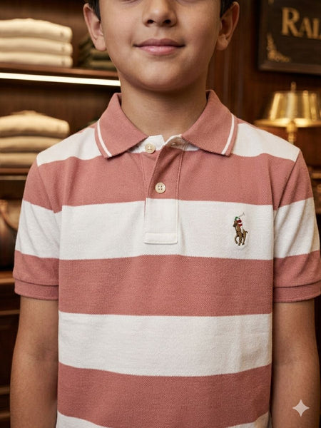 Kids Pink & White Striped Polo T-Shirt  Smart Casual Wear