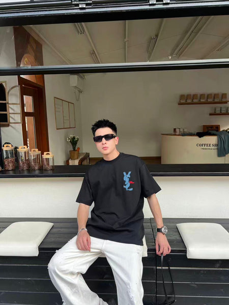 Premium Trendy Black Oversized T-Shirt with Minimal Embroidered Logo