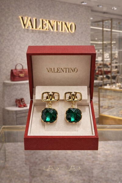 Elegant  Designer Green Stone Earrings Premium Luxury Statement Jewelry