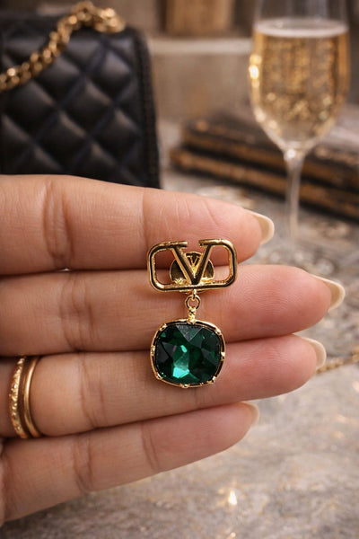 Elegant  Designer Green Stone Earrings Premium Luxury Statement Jewelry