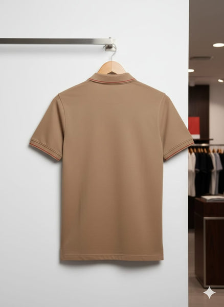 Premium Beige Polo T-Shirt with Contrast Trim