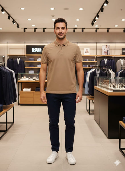 Premium Beige Polo T-Shirt with Contrast Trim