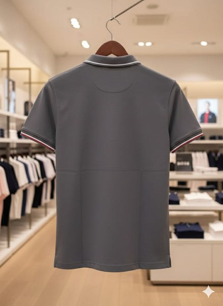 Premium Grey Polo T-Shirt with Contrast Trim  Modern Smart Casual