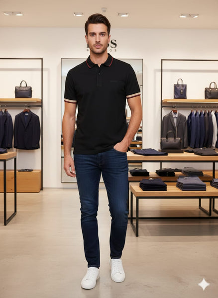 Classic Black Polo T-Shirt with Contrast Trim  Premium Smart Look