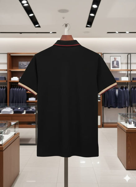 Classic Black Polo T-Shirt with Contrast Trim  Premium Smart Look