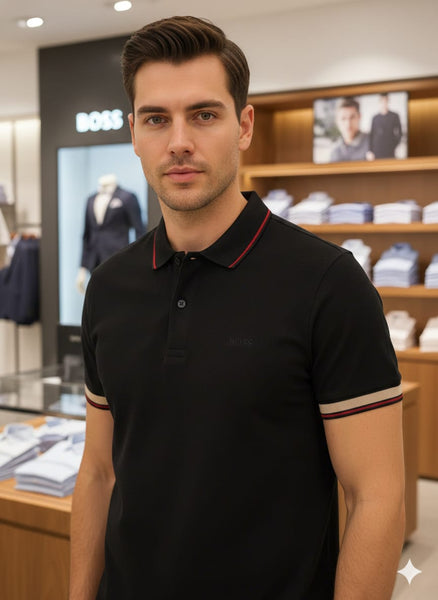 Classic Black Polo T-Shirt with Contrast Trim  Premium Smart Look