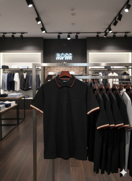 Classic Black Polo T-Shirt with Contrast Trim  Premium Smart Look