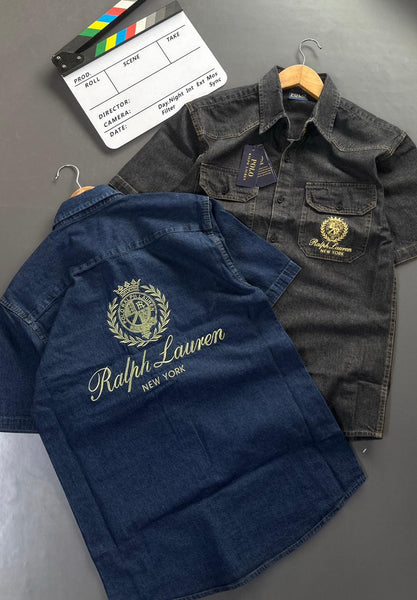 Premium Denim Short Sleeve Shirt Stylish Casual Wear