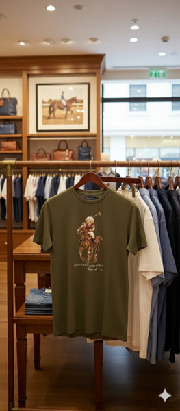 Premium Olive Green Polo Bear Graphic T-Shirt