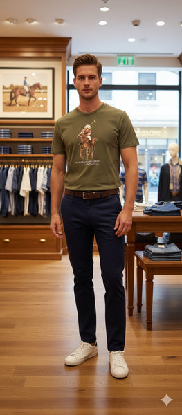 Premium Olive Green Polo Bear Graphic T-Shirt