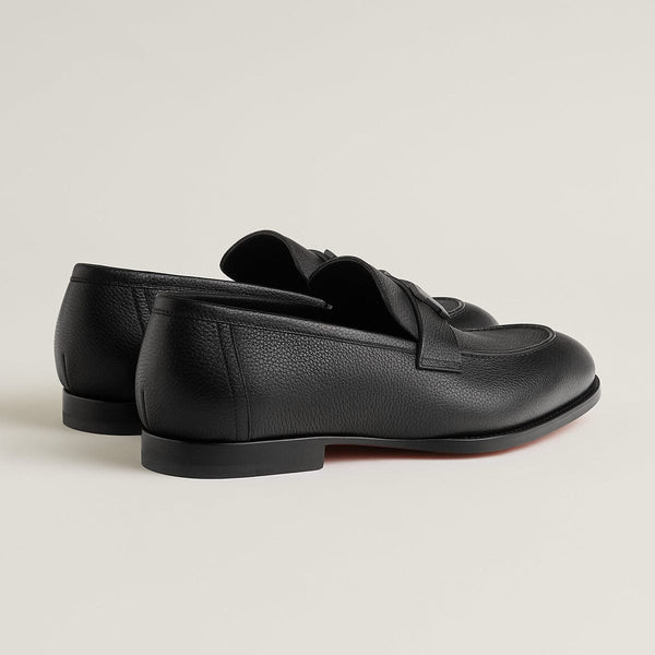 Premium Black Leather Loafers with Elegant Metal Detail
