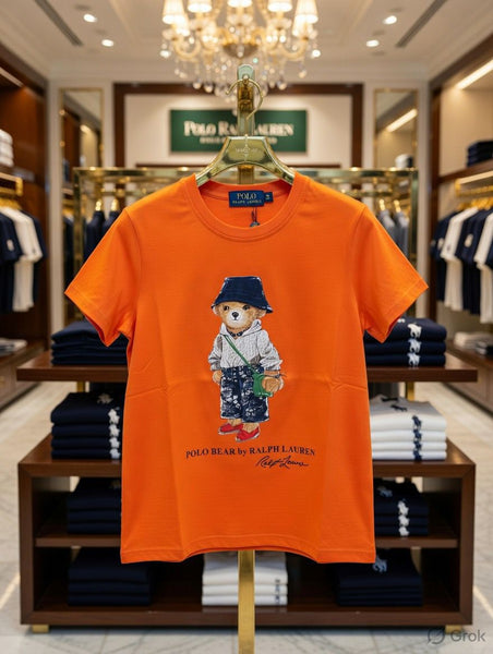 Premium  Orange Polo Bear Casual Graphic T-Shirt  For Women
