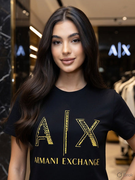 Luxury Black A|X Logo T-Shirt Premium Gold Print Style